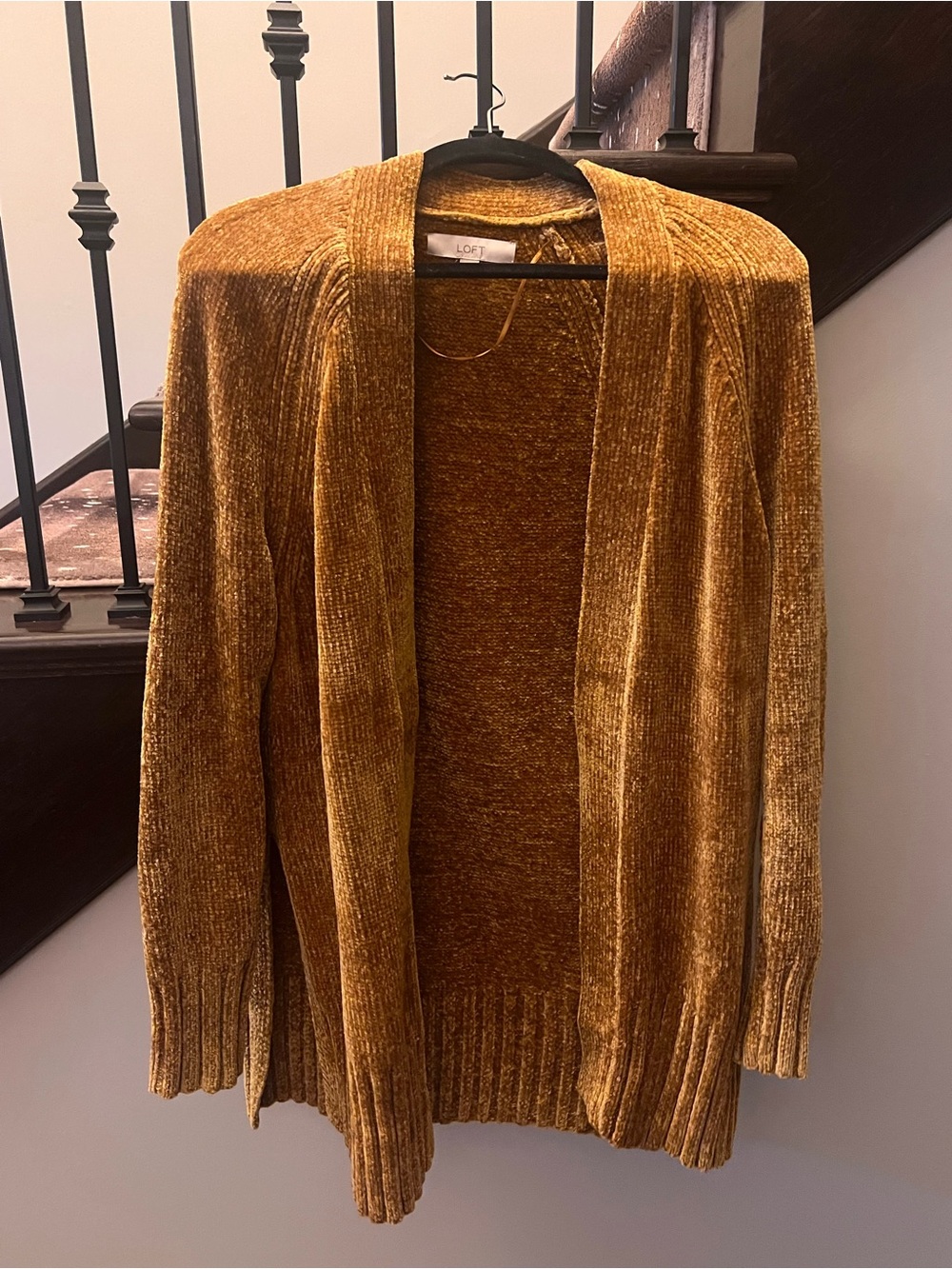 LOFT Mustard Gold Chenille Open-Front Cardigan
